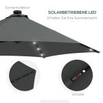 Fribärande Paraply Solskydd Mörkgrå av Polyester och Metall för Trädgård med LED Belysning och Handvev Inklusive Korsfot 290 x 260 cm