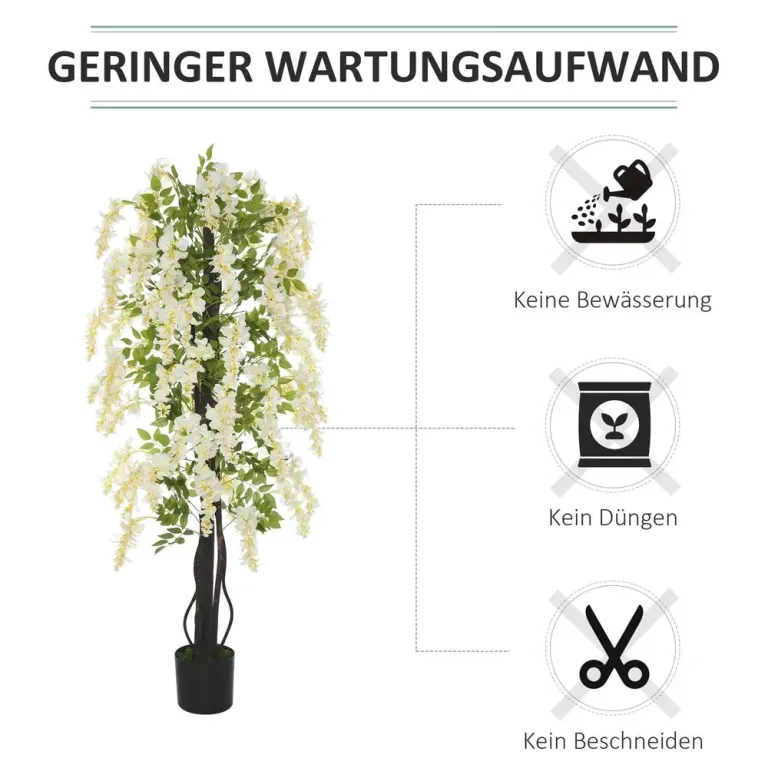 Konstgjord Blåregn Konstgjorda Plastblommor i 165 cm, Vit