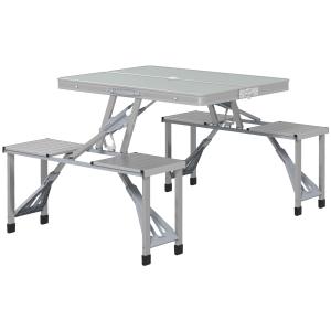 Campingbord Fällbord med 4 Stolar Grå av Aluminium för Camping och Trädgård Lätt Multifunktionellt Bord för 4 Personer 85,5 x 135 cm