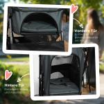 Hundvagn i Oxford-Tyg, Smidig Husdjursvagn för Små Hundar och Katter, Praktisk Transportkärra med Nätfönster, Mörkgrå, 76,5 x 52 x 95 cm