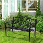 Trädgårdsbänk i Gjutjärn och Stål, Klassisk Parkbänk för 3 Personer, Robust Utemöbel för Trädgård och Terrass, Svart, 127 x 60 x 89 cm