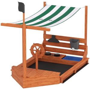 Sandlåda Segelbåt Mud Box Orange av Trä för Barn 3-7 År Stor Sandlåda med Lock och Kök 180 x 103 x 144,5 cm