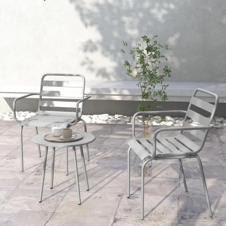 Bistroset Trädgårdsmöbelset Ljusgrå av Stål 3 Delar 1
