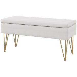 Bänk Förvaringsbänk Kräm av Linnelook och Stål för Sovrum och Hall Stoppad Sängbänk med Förvaringsutrymme 100 x 40 x 49 cm