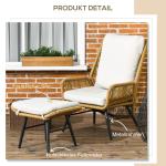 Polyrattan Trädgårdsstol med Pall, Justerbart Ryggstöd, Ljusbrun/Grå/Svart