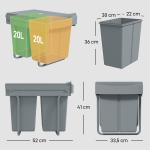 Sopsortering Utdragbar för Köksskåp Grå Plast och Metall Praktisk Källsortering med 2 Kärl Dolt System för Avfall under Diskbänken Smidig 40 l