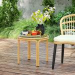 Runt Sidobord i Polyrattan, Soffbord med Glasbordsskiva, Gul, Ø50 cm