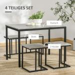Matgrupp Köksbord Grå av Trä och Metall för Kök och Vardagsrum 4 Delar med Bord och 3 Bänkar