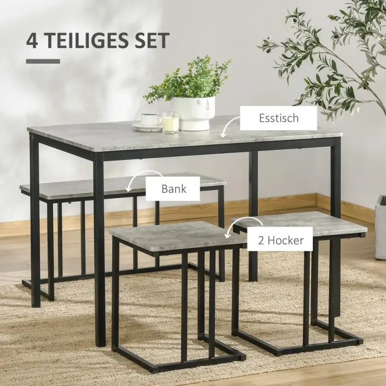 Matgrupp Köksbord Grå av Trä och Metall 4 Delar med Bord