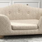 Lyxig Hundsoffa i Krämvit Plysch, Elegant Hundbädd med Träben och Ryggficka, Bekväm Sovplats för Små Hundar, Krämvit, 70 x 47 x 30 cm