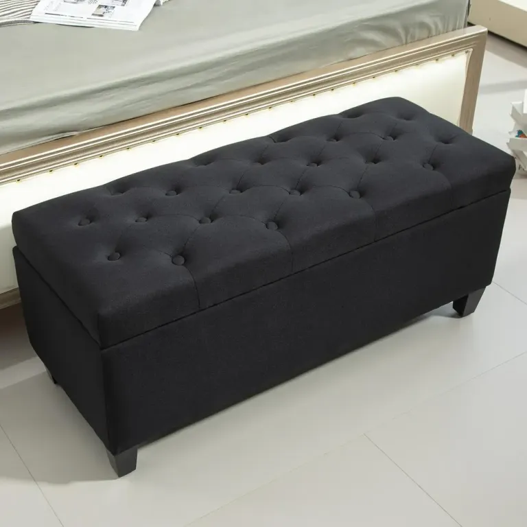 Sittbänk med Förvaring & Knapphäftning Svart