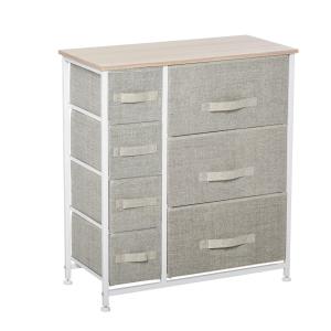 Lådskåp Byrå Grå av Fiberduk och Metall för Förvaring 7 Vikbara Tyglådor Platsbesparande Idealisk 63,5 x 30 x 71 cm