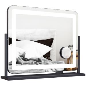 Sminkspegel med LED-lampor, USB-port, 3 Lägen och Roterbar Funktion, Svart