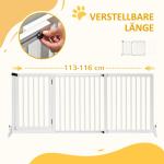 Fristående Hundgrind med Dörr, Justerbar Säkerhetsbarriär i Trä, Flexibelt Skydd för Dörröppningar, Vit, 113-166 x 36 x 71 cm