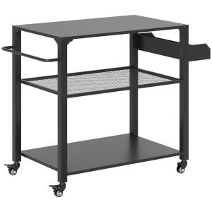 Grillvagn Serveringsvagn med Arbetsyta Svart av Rostfritt Stål för Trädgård och Terrass BBQ Grillbord med Hyllor 105 x 50 x 79 cm