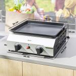 Gasolgrill Grillvagn med 2 Brännare Silver av Rostfritt Stål för Balkong och Camping BBQ Grill med Värmeplatta 44 x 44,5 x 19 cm