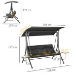 Hammock Trädgårdsgunga 3-Sits Svart av Tyg och Metall för Trädgård och Terrass Gunga med Soffbord 300 kg 271 x 125 x 177 cm