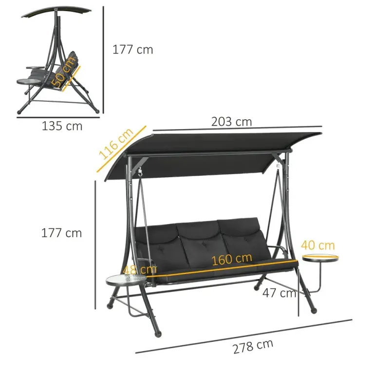 Hammock 3-Sits Svart 271 x 125 x 177 cm