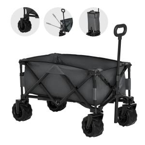 Hopfällbar Trädgårdsvagn med Teleskophandtag, Praktisk Handkärra med 360° Hjul, Smidig Transportvagn för Utflykt, Grå, 20 kg