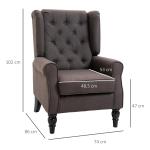 Tuftat Wingbackstol med Hög Rygg, Stoppad Loungestol med Rundade Armstöd, Träben, för Sovrum och Vardagsrum, upp till 160 kg, Brun