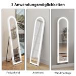 Helkroppsspegel LED Vit Glas för Sovrum Bågformad Golvspegel med Dimbar Belysning och 3 Färger 150x40 cm