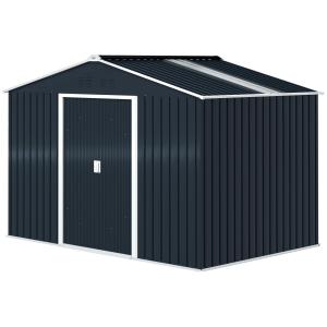 Verktygsbod Redskapsbod med Sadeltak Mörkgrå av Galvaniserat Stål för Bakgård Väderbeständigt Skjul med Skjutdörr 4,9 m² 277 x 195 x 192 cm