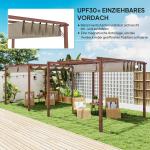 Trädgårdspergola med Justerbart Uteplatstak, Aluminiumstomme och UPF 30+ Solskydd, Naturligt Trä, 3x3 m