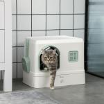 Kattlåda Toalett med Huva Vit Grön av Plast för Katter Hygienisk Design med Deodorant och Spade Lukthämmande Lätt att Rengöra 50 x 40 x 40 cm