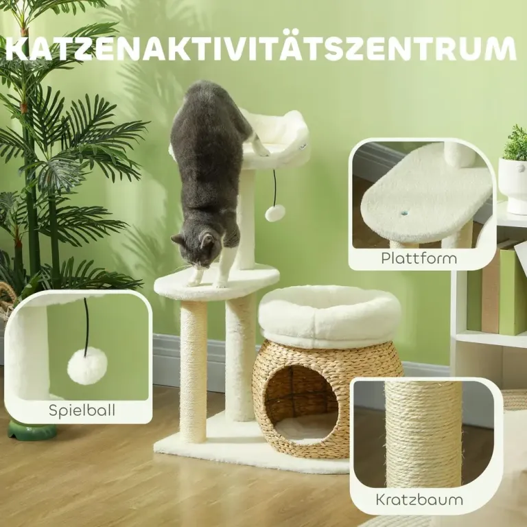 Klösträd Krämvit av Sisal och Plysch 79 cm