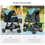 Hundbuggy upp till 10 kg, Vikbart Säkerhetskoppel, Regnskydd, Förvaringskorg, Blå + Svart