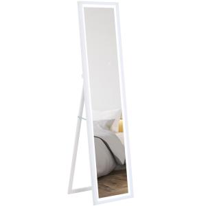 Helfigursspegel Golvspegel Vit av Glas och Aluminium för Sovrum Stående Spegel med LED Belysning 40 x 160 cm