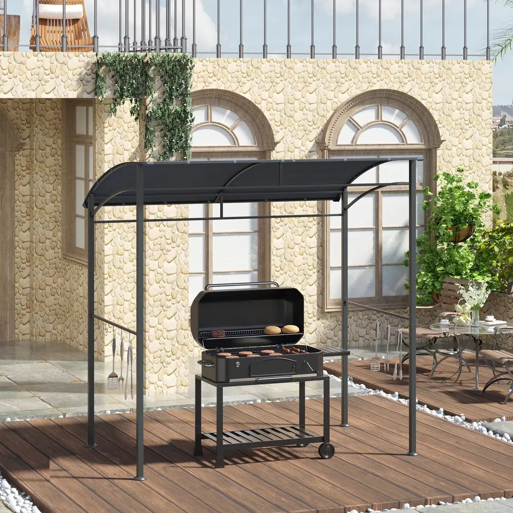 Grillpaviljong Grå Stål med Regnskydd och Krokar 220 Cm