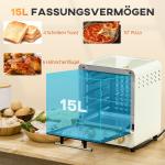 Minugn med Varmluft 15L, Kompakt Bordsugn med Timer, Mångsidig Ugn för Litet Kök, Gräddvit, 1000 W