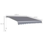 Ledarmsmarkis, Justerbar Klämmarkis, Uteplatsmarkis 3,95 x 3 m, Solskydd med Vev, Balkongmarkis, Grå