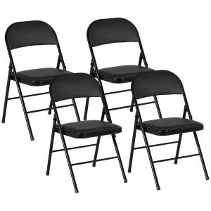 Set med 4 Hopfällbara Kontorsstolar med Metallben, för Kontor/Reception/Väntrum, Konstläder, Svart
