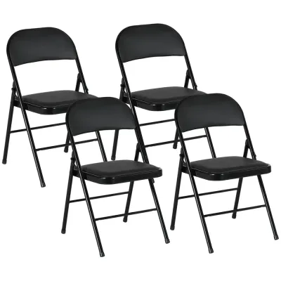 Set 4 Hopfällbara Kontorsstolar med Metallben, Svart