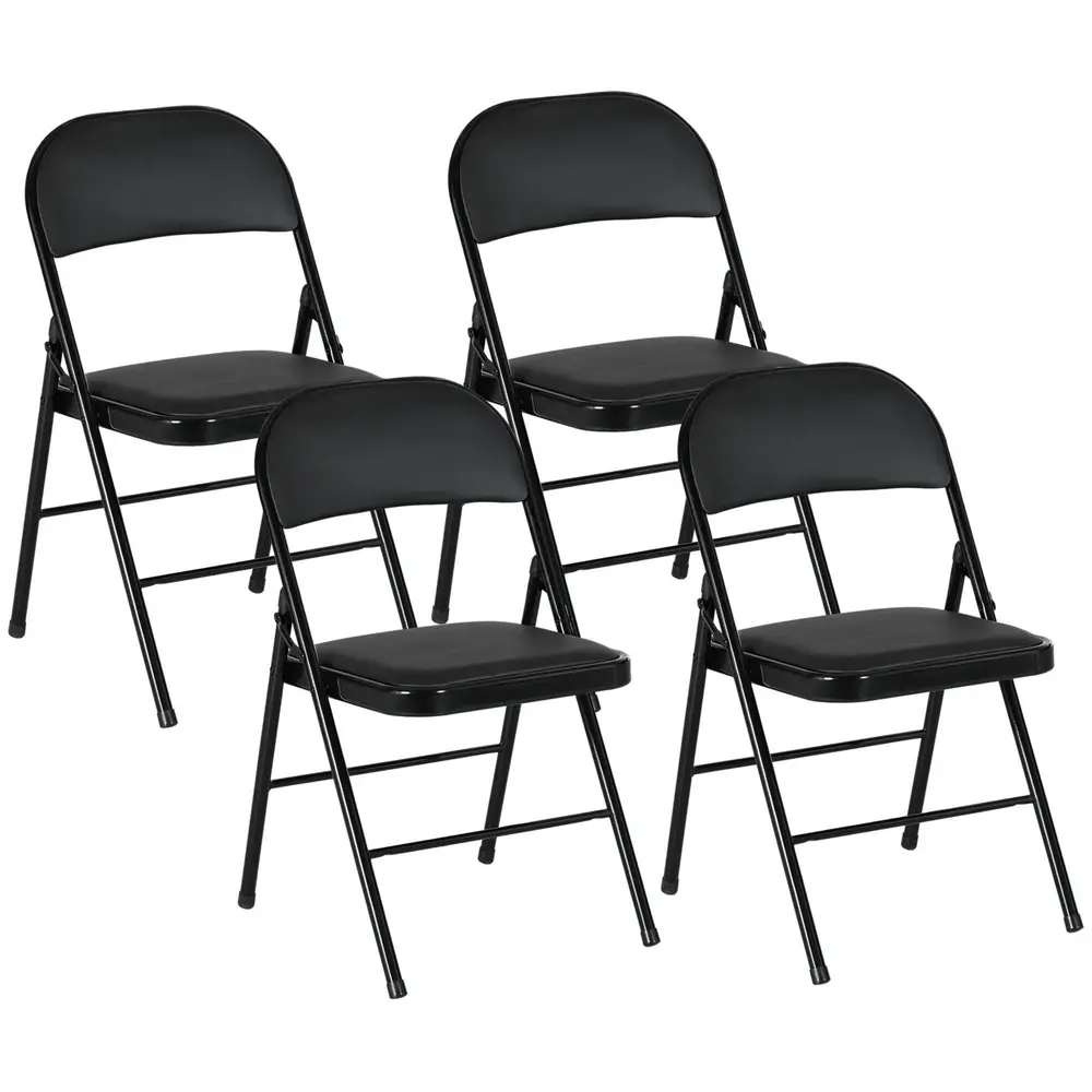 Set 4 Hopfällbara Kontorsstolar med Metallben, Svart