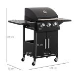 Gasolgrill med 3 Brännare, Mobil Grillvagn med Sidobord och Hjul, Perfekt för Sommarens BBQ-Fester, Svart, 121 x 55 x 109 cm