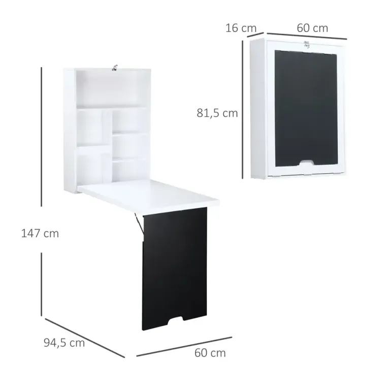 Väggbord Fällbart Skrivbord Vit 60 x 94,5 x 147 cm