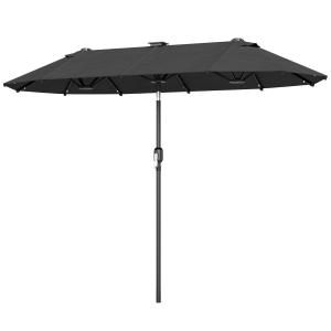 Dubbelparasoll med Solcellspanel och 35 LED-Lampor för Terrass Hållbar och Stabil Grå Polyester och Stål 2,92 x 1,50 x 2,18 m