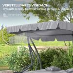 2-i-1 Verandagunga med Liggfunktion och Justerbart Tak, upp till 340 kg, Stål, Grå, 200 x 120 x 164 cm