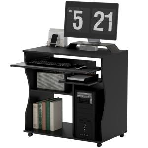 Datorbord Skrivbord med Hjul Svart av Trä och Metall för Kontor Pc Bord med Tangentbordshylla 80 x 48 x 75 cm
