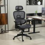 Kontorsstol Skrivbordsstol Ergonomisk Svart av Nät och Plast för Kontor Snurrstol med Liggfunktion och Fotstöd