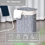 Tvättkorg med Lock 72 L Vikbar Bambu med Handtag Tvättbar Tvättpåse Grå 40 X 30 X 60 Cm