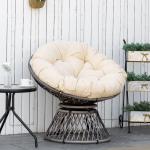 Papasanstol, Korgstol med Sittdyna, Syntetisk Rotting, Vridbar, Metallram, 87 x 97 x 90 cm, Beige