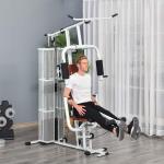 Kompakt Hemgym med 45 kg Vikter, Mångsidig Träningsstation med Benpress, Robust Stålram och PU-Läder för Hemmaträning, Vit, 150 x 110 x 210 cm