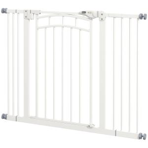Trappgrind/Hundport med Automatisk Stängning och Enhandsmanövrering, Vit, 100 x 4 x 76 cm