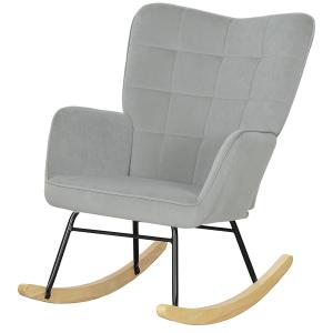 Gungstol Amningsstol Ljusgrå av Sammetslook och Trä för Sovrum Bekväm Fåtölj med Armstöd Relaxstol