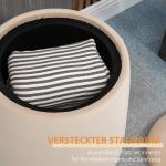 Rund Sittpuff med Förvaring, Klädd Ottoman i Sammet med Vändbart Lock, Fungerar som Sidobord, Beige, 44 x 47,5 cm
