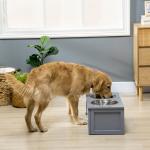 Matbar för Hund med 2 Skålar, Rostfri Foderstation i Låda, Praktisk Förvaring och Halkfri Design, Grå, 2 l